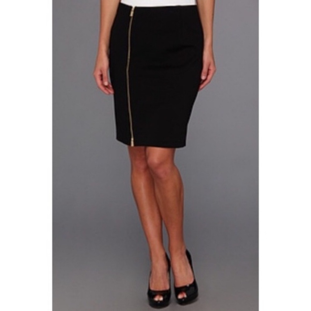 black vince camuto pencil skirt gold zipper